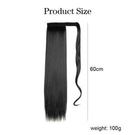 XFSRG Real Hair Extensions, Long Straight Ponytail Hairpiece, 60 cm, Synthetic Hairpiece for Women and Girls, Natural Look for Everyday Use (Black)