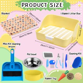 Reallnaive 15 Pcs Rabbit Starter Kit Small Rabbit Litter Box Animal Grooming Kit Bunny Toys Bowl Blankets with Cleaning Set for Guinea Pig Accessories (Blue)