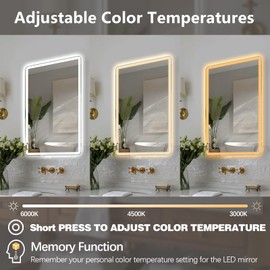 Niccy Led Mirror for Bathroom, 32"x20" Frameless Frontlit and Backlit Mirror for Wall Lighted Mirror with Bedroom 3 Color, Defogger, Explosion-Proof, HD Glass, IP65 Vanity Mirror Horizontal/Vertical