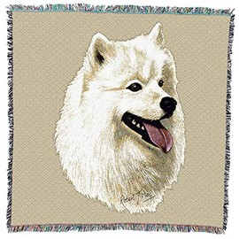 Samoyed - Robert May - Lap Square Cotton Woven Blanket Throw - Made in The USA (54x54)