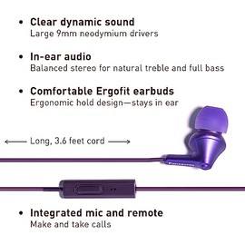 Panasonic ErgoFit - Auriculares con Cable con micrófono, 3.5 mm Jack con micrófono y Driver de Llamadas, Auriculares ergonómicos de Ajuste Personalizado (S/M/L), para teléfonos y portátiles