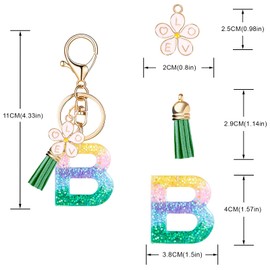 OKAICEN Pink Flower Pendant Letter 'B' Initial Keychain Color Alphabet Keychain,Green Tassel Key Ring for Women Girls Purse Handbags