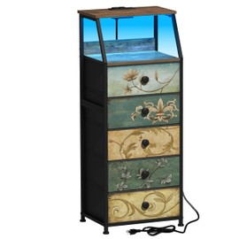 Tohomeor Dresser with Fabric Drawers Nightstand with 2 Tier Shelf Storage Tower for Bedroom Hallway Entryway Closet Organizer Sofa Beside Table Furniture (Multi, 5 Drawers)