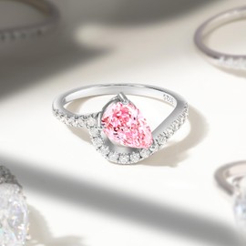 Cijisx 1.5CT Pear Cut Sterling 925 Silver Daily Cubic Zirconia Wavy Promise Band Ring For Her White Gold Plated Travel Engagement Wedding Ring For Women Size 8