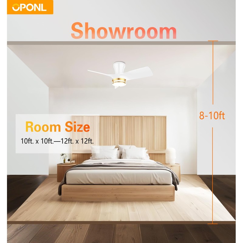 OPONL 30" White low profile Ceiling Fan with Light, with