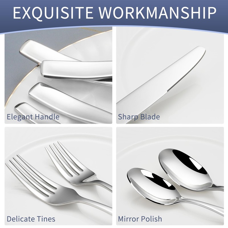 40 Piece Stainless Flatware Sets for 8, 18/10 Heavy Stainless