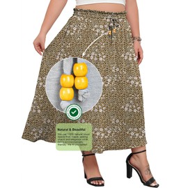 Lastshe Women's Plus Size Maxi Skirts Summer Beach Boho Casual Elastic High Waist Flowy Swing Skirt with Pockets,Beige Leopard Print,4X