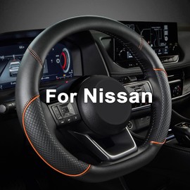 GIANT PANDA D Shape Steering Wheel Cover for Nissan Rogue Kicks - Auto Car Steering Wheel Cover Customized for Nissan Altima Sentra(Black+Orange Line-D-Shaped)