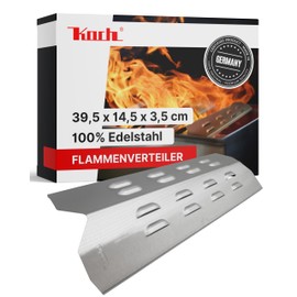 KOCH #55 Rustproof Flame Distributor 395 x 145 mm Suitable for Various Gas Grill Models – Universal Burner Cover with Gill Structure – Solid Stainless Steel V2A Thickness 1.25 mm 650 g 1A Quality Made in Germany