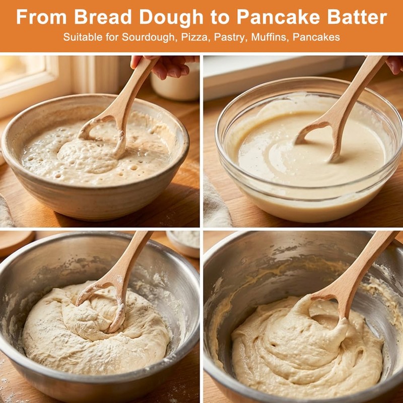 13-Inch Wooden Danish Dough Whisk, Traditional Dutch Whisk with Scraper