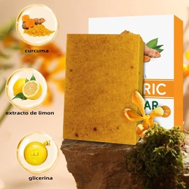 1 Pcs Jabón Turmeric Soap, Jabón de Cúrcuma y Ácido Kójico,Hidratación Profunda, Iluminador de Piel, Reduce Manchas Oscuras y Acné, Suave para Piel Sensible,Mixta,Grasa y Seca (Cara y Cuerpo)