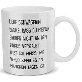 22Feels Super Schwägerin Tasse mit Spruch Zirkus Geschenk für Bruder und Frau Lieblings Geburtstag Weihnachten Idee