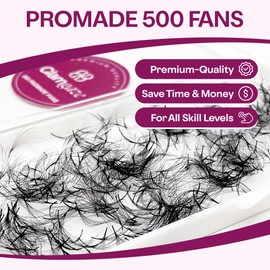 GLAMGAZE 500 Promade Fans - 3D to 16D, C CC D Curl, 0.05-0.07mm Thickness, 8-17mm Length - Premade Lash Fans Handmade Volume Lash Extensions Loose Premade Fans Eyelash Extensions (12D-0.05-C 14mm)