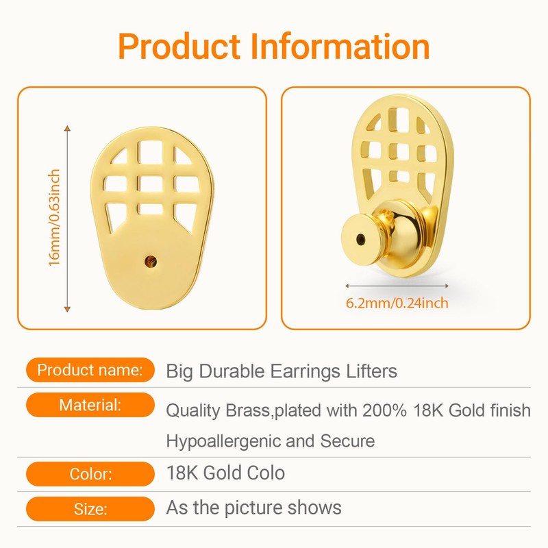 Big Earring Backs Replacements for Droopy Ears, 4 PCS Sturdy