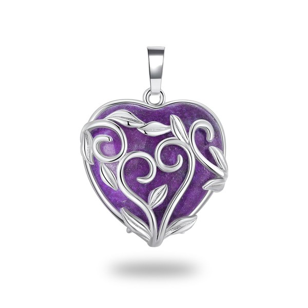 RJLLKD Amethyst Crystal Pendant for Necklace Purple Heart Healing Crystal