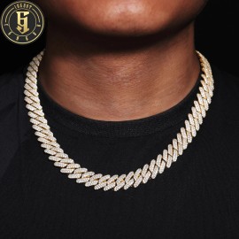 Wholesale Fashion Hip Hop Jewelry 14mm 18K Gold Plated Brass AAAAA CZ Diamond Iced Out Cuban Link Chain Necklace for MenColor: White Gold, Length: 18inch