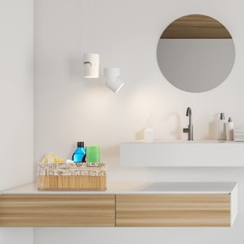 Relaxdays Set of 3 Bamboo Storage Baskets, Fabric Cover in Vintage Design, 3 Sizes, Cosmetics & Towels, Natural/Beige