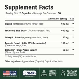 Tart Cherry Capsules – 4-in-1 Turmeric Tart Cherry Supplement for Uric Acid Balance & Joint Health – 10:1 Tart Cherry Extract Capsules with Celery Seed, Turmeric Curcumin & Black Pepper – 2 Pack