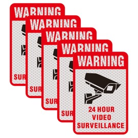 5 Pcs Reflective No Trespassing Warning Video Surveillance Yard CCTV Sign Sticker,Private Property 24 Hours Video Recording Sign,Home Fake Security Camera Stickers Signs.(Surveillance Sign)