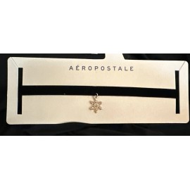 Aéropostale Aeropostale Gold Tone Rhinestone Snowflake Pendant Black Ribbon Choker Necklace