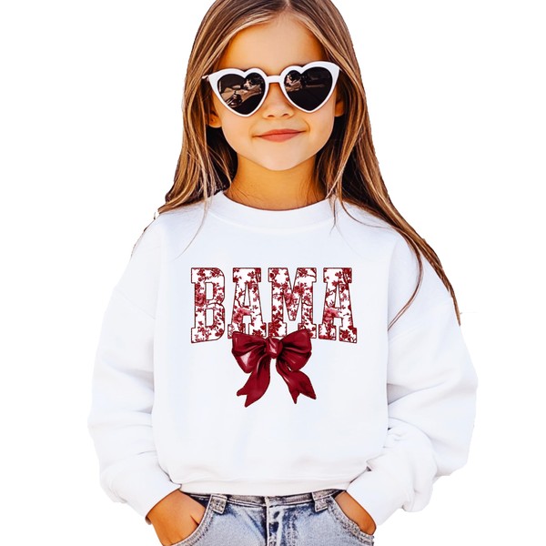 Olive Loves Apple Bama Sweatshirt with Crimson Coquette Bow Alabama