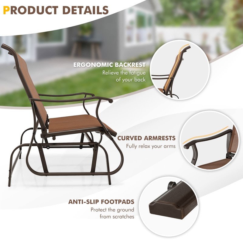 Nightcore Patio Rocking Chair, 2-Person Swing Glider Bench w/ Breathable