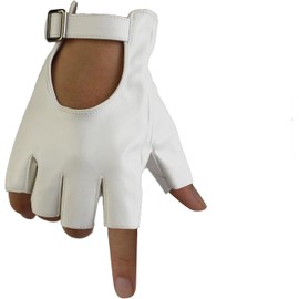 Women Fingerless Gloves - Half Finger PU Leather Gloves Motorcycle Cycling Driving Unlined Gloves (White, One Size)