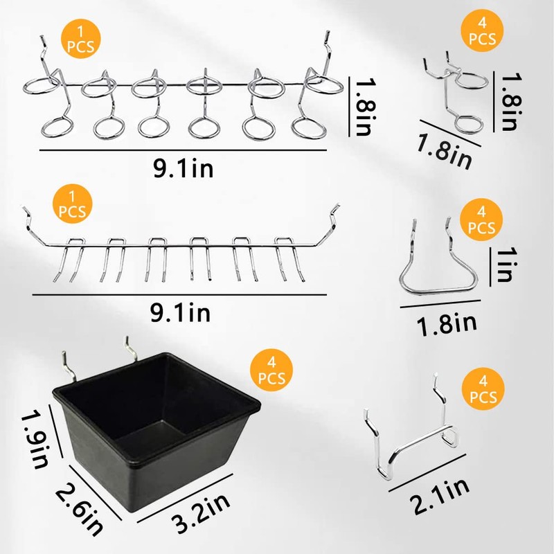 BELLO YON 143pcs Pegboard Hooks, Pegboard Accessories Organizer Kit, 1/8