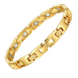 JEROOT Titanium Magnetic Bracelet for Women - Adjustable Size, 3500 Gauss Magnets, Cubic Zirconia, Gift Box Included Gold(3500 Gauss)