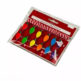 Holiday Time Shaped Christmas Bulbs Clothespin 12 Count Card Display with Rope