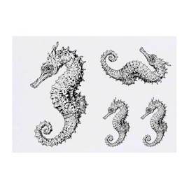 4 x 'Single Seahorse Side View' Temporary Tattoos - Water Resistant, Skin-Safe, Non-Toxic Transfers, Mixed Sizes (TO00082088)