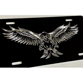 Engraved US American 3D Fierce Eagle Diamond Etched Car Tag Vanity License Plate