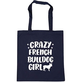 Hippowarehouse Crazy french bulldog girl - dog Tote Shopping Gym Beach Bag 42cm x38cm, 10 litres