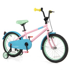 HONEY JOY Kids Bike, 12 14 16 18 Inch Toddler Bikes w/Training Wheels, Handbrake & Coaster Brake, Fully Enclosed Chain, Adjustable Handlebar & Seat, Kids Bicycle (18 Inch with Kickstand, Pink)