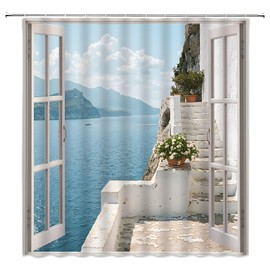 Italy Coastal Shower Curtain Italian Mediterranean Tuscan, 72 x 72 Inch