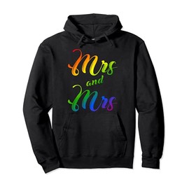 Mrs. And Mrs Just Married Lesbian Bridal Rainbow Color Print Pullover Hoodie