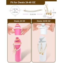 TOVICE Letter Accessories for Owala Water Bottle 24-40oz, 3PC Cute Initial Keychain & Water Bottle Handle Strap with a Thick Elastic Silicone Ring Holder (White,R)