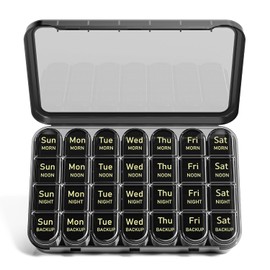 Betife Pill Box Organiser 4 Times a Day, Weekly Pill Boxes, Portable 7 Day Tablet Organiser, Daily Pill Dispenser 4 Compartments, Large Tablet Box for Medication, Vitamins, Supplements
