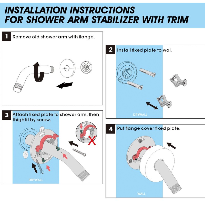 RAINREVIVE Chrome Shower Arm Flange, Shower Arm Stabilizer Bracket and