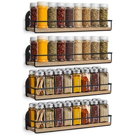 TJ.MOREE 4 Pack Spice Rack Wall Mounted Rustic Style Hanging Spice Organizer for Wall, Kitchen Spice Storage, Black