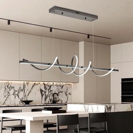 Likflyer Modern Led Pendant Light for Kitchen Island Lighting 47.24" Black Modern Chandelier Dining Room Lighting Fixture Over Table Dimmable Ceiling Pendant Lights Creative Snake-Shaped Twist Design
