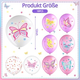 DazzJoy Pack of 18 Butterfly Balloons, Pink, Butterfly Balloons, Butterfly Balloons, Birthday Decoration, Butterfly Helium Balloons for Decoration Birthday Girls, Princess Birthday Decoration