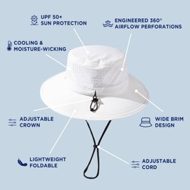TOP-EX Mens Sun Hat White M/L - UV Protection Wide Brim Packable Lightweight Boonie Hat Safari Hiking Fishing Outdoor Gardening Festival Adjustable