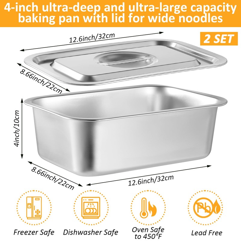 CODOHI 2 Pack Lasagna Pan with Lid 3.9 Inch Deep,