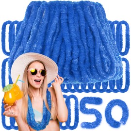 Janinka 50 Pcs Hawaiian Leis for Luau Party, Soft Twist Tropical Flower Necklaces 36 Inch Plastic Lei for Summer Beach, Pool Parties and Tropical Themed Events(Blue)