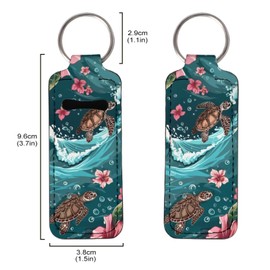 Baxinh Sea Turtle Printed Chapstick Holder Keychain, Neoprene Chapstick Keychain Holder Lip Balm Hibiscus Printed Lipstick Lip Gloss Holder Keychain