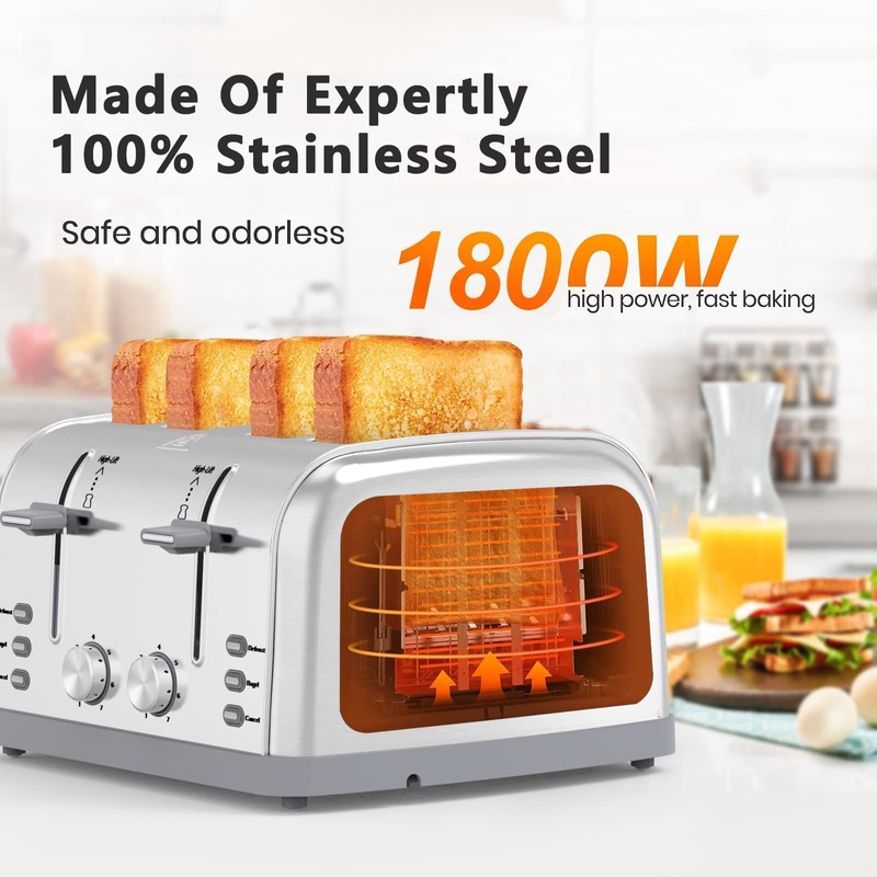 Toaster 4 Slice Retro Stainless Steel,Best Prime 4 Slice Toaster