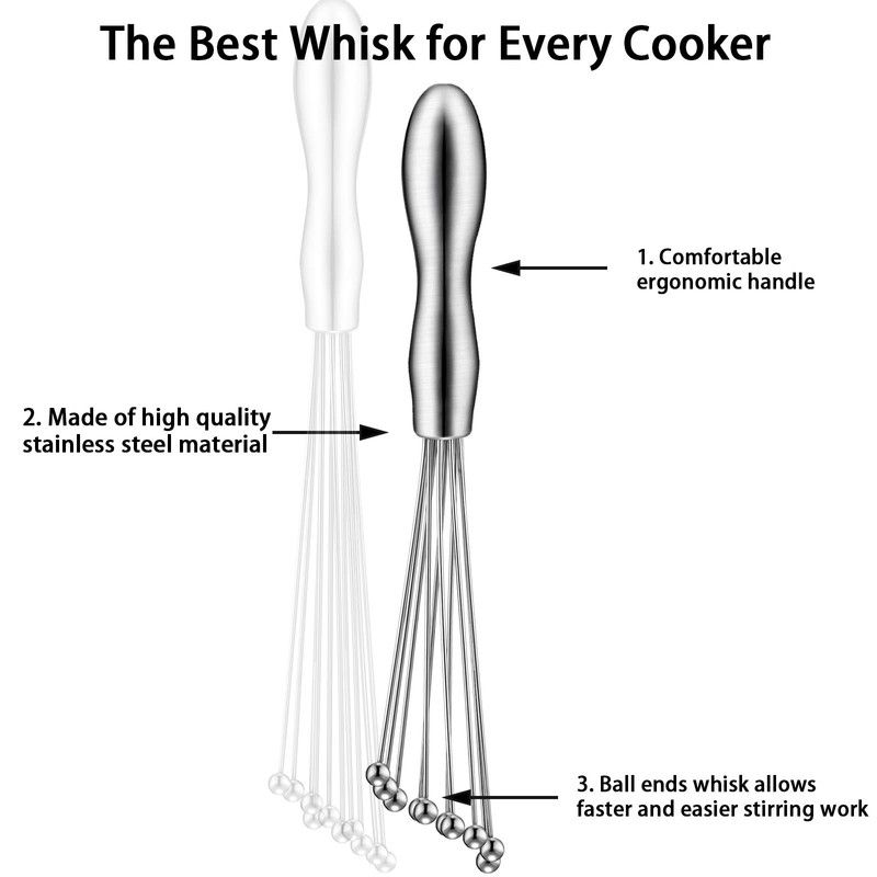 2 Pieces Stainless Steel Mini Ball Whisk 10-Inch and 12-Inch,