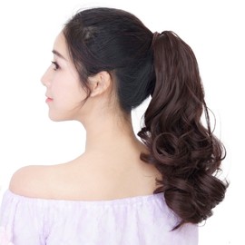YJINCO YJWM013-lbrn Ponytail Extension Wig, Curly Long, Point Wig, Hair Clip, Extension, Heat Resistant, 356°F (180°C)