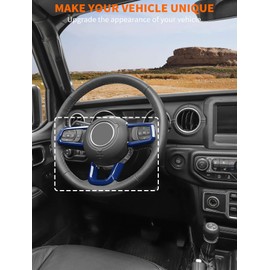 Savadicar Blue Interior Accessories - Steering Wheel Trim for 2018-Present Jeep Wrangler JL JLU 4XE & Gladiator JT - Solid Color Interior Decor Upgrade Option, 3-Piece